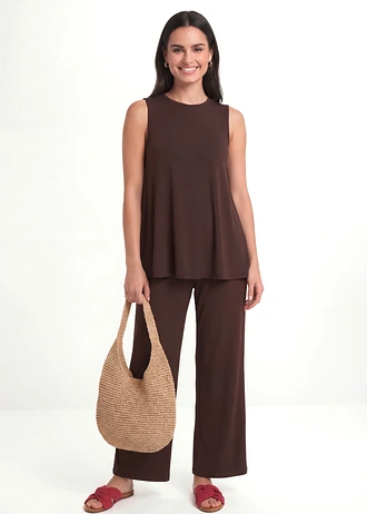 Top en viscose douce, Couleur: marron foncé