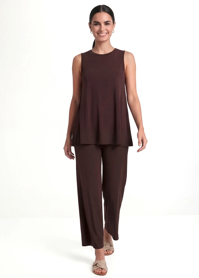 Jersey broek van viscose-mix, Kleur: donkerbruin