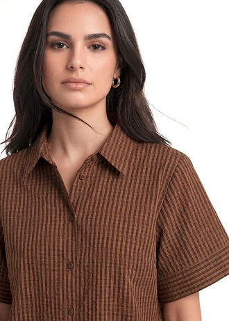 Overhemdblouse van seersucker • bruin-mat camel verticaal gestreept • bonprix online shop