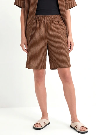 Pantaloni scurți confortabili, cu bată elastică, culoare: maro dungat vertical