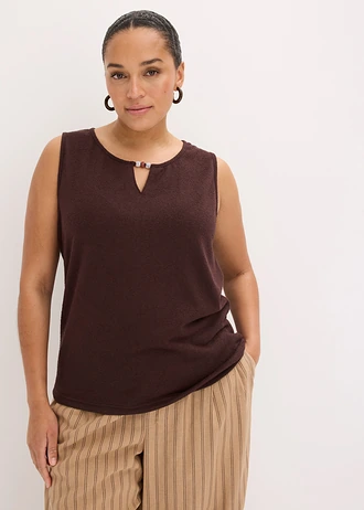 Gebreide top met pareldetail • donkerbruin plus size • bonprix online shop