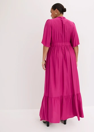Maxi jurk met strokenrok van soepele viscose, Kleur: fuchsiapink