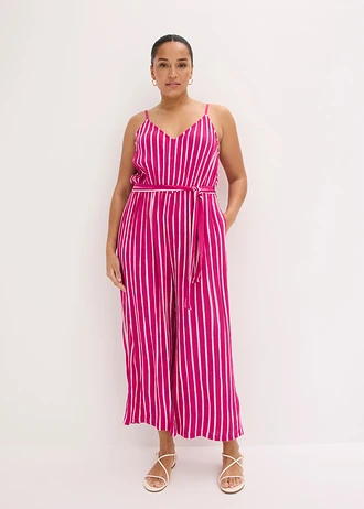 Combinaison en viscose texturée, Couleur: rose fuchsia-rose rayé