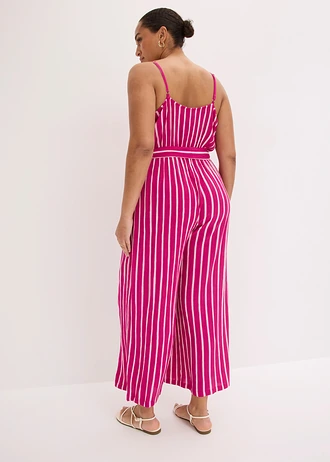Overal ze strukturované viskózy, barva: fuchsiově pink-růžová s proužky