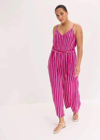 Jumpsuit van gestructureerde viscose, Kleur: fuchsiapink-roze gestreept
