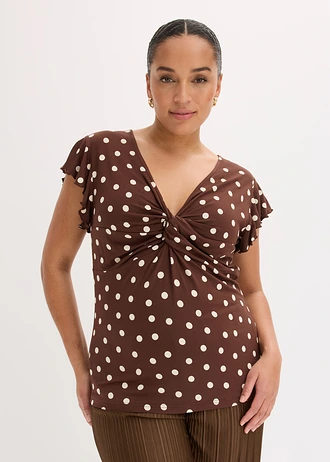 T-shirt en viscose extensible, Couleur: marron pois écru