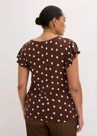 T-shirt en viscose extensible, Couleur: marron pois écru
