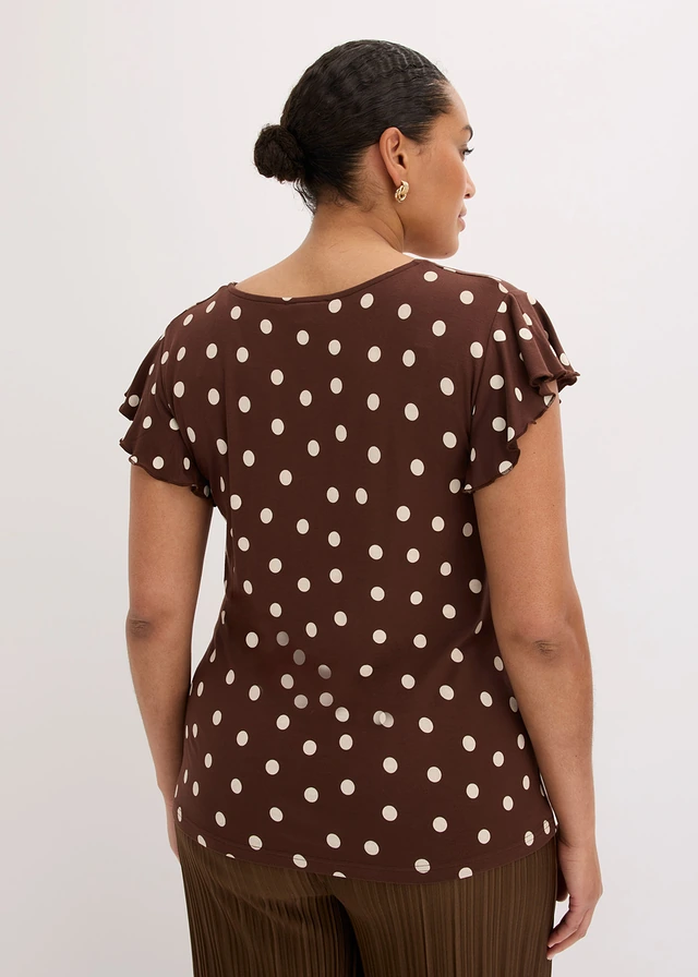 Shirt in een viscosemix, Kleur: bruin-wolwit gestippeld