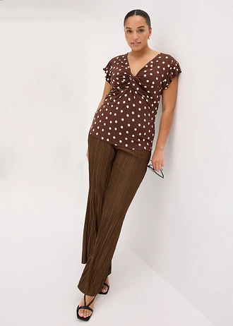T-shirt en viscose extensible, Couleur: marron pois écru