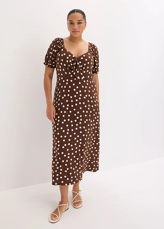 Robe en mousseline avec fil brillant, Couleur: marron pois écru