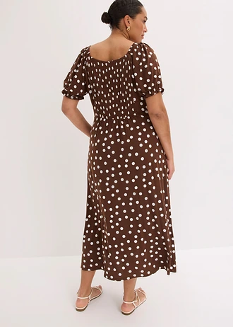 Robe en mousseline avec fil brillant, Couleur: marron pois écru