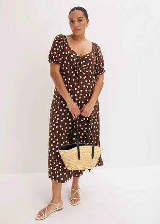 Robe en mousseline avec fil brillant, Couleur: marron pois écru