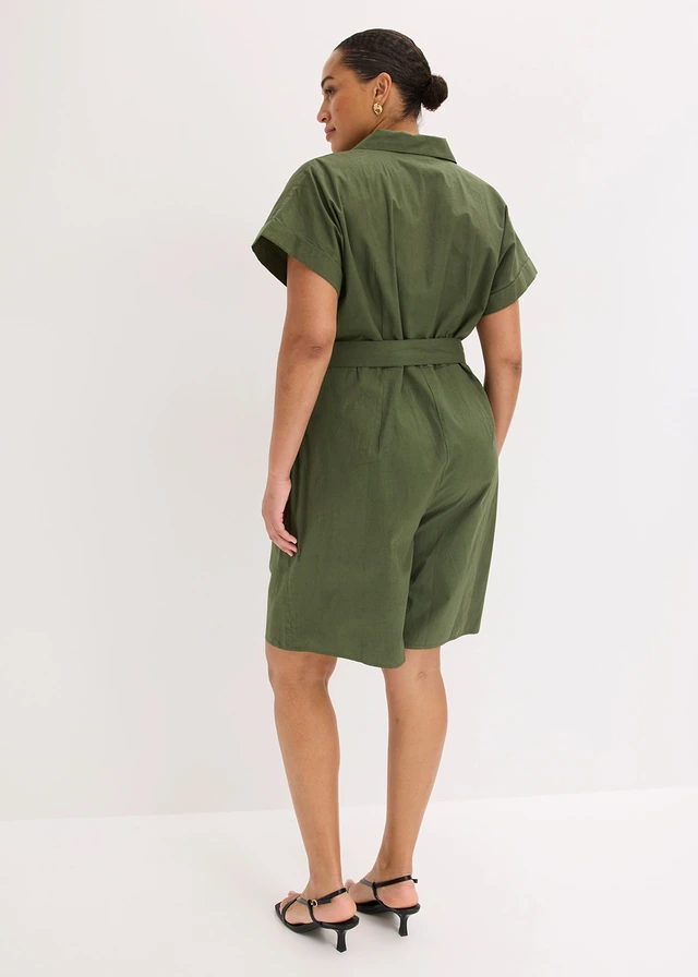 Combishort avec ceinture à nouer, Couleur: olive foncé