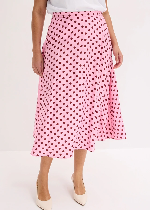 Midi rok van een soepele viscosemix, Kleur: roze-robijnrood gestippeld