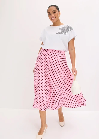 Jupe midi fluide en viscose mélangée, Couleur: rose pois rouge rubis