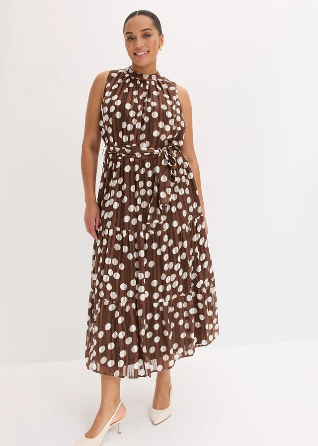 Chiffon jurk met glitter, Kleur: bruin/wolwit gestipt