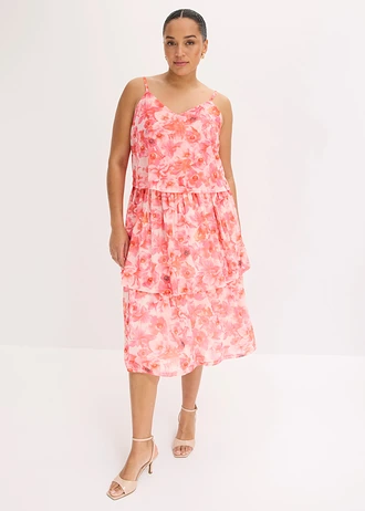 Robe midi en mesh doux, Couleur: rose clair floral