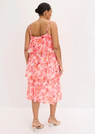 Robe midi en mesh doux, Couleur: rose clair floral