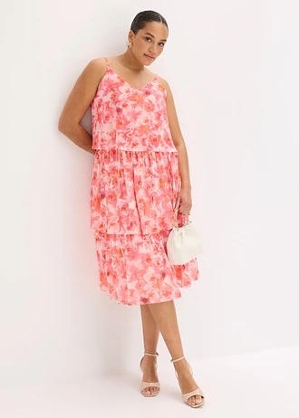 Midi jurk van zachte mesh, Kleur: lichtroze gebloemd