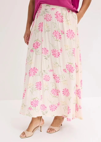 Dlouhá sukně z čisté viskózy, barva: světle růžovo-pinklady s květy