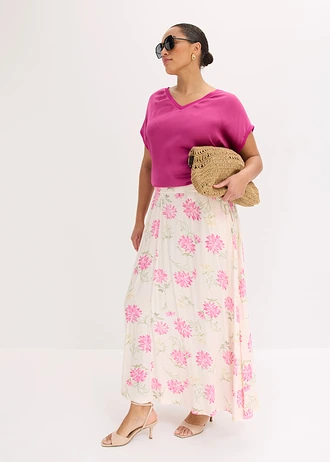 Jupe longue 100% viscose, Couleur: rose clair-fuchsia floral