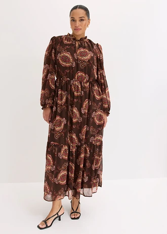 Robe en mousseline, Couleur: marron foncé imprimé