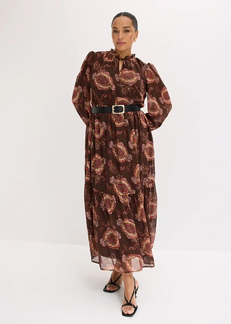 Robe en mousseline, Couleur: marron foncé imprimé