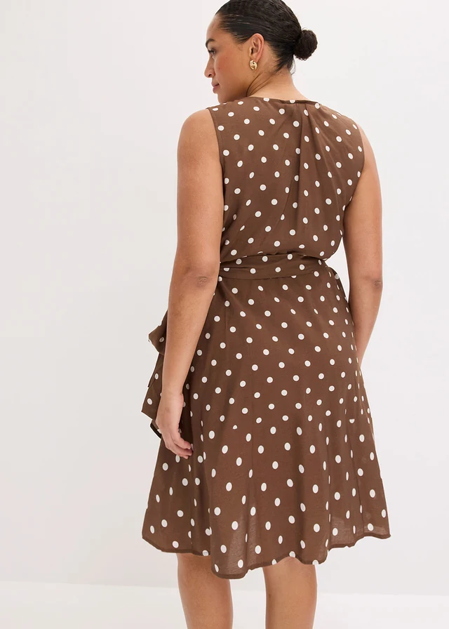 Robe portefeuille fluide, Couleur: marron pois écru
