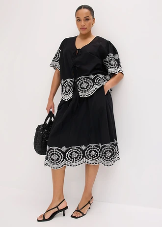 Blouse en broderie anglaise 100% coton, Couleur: noir / blanc