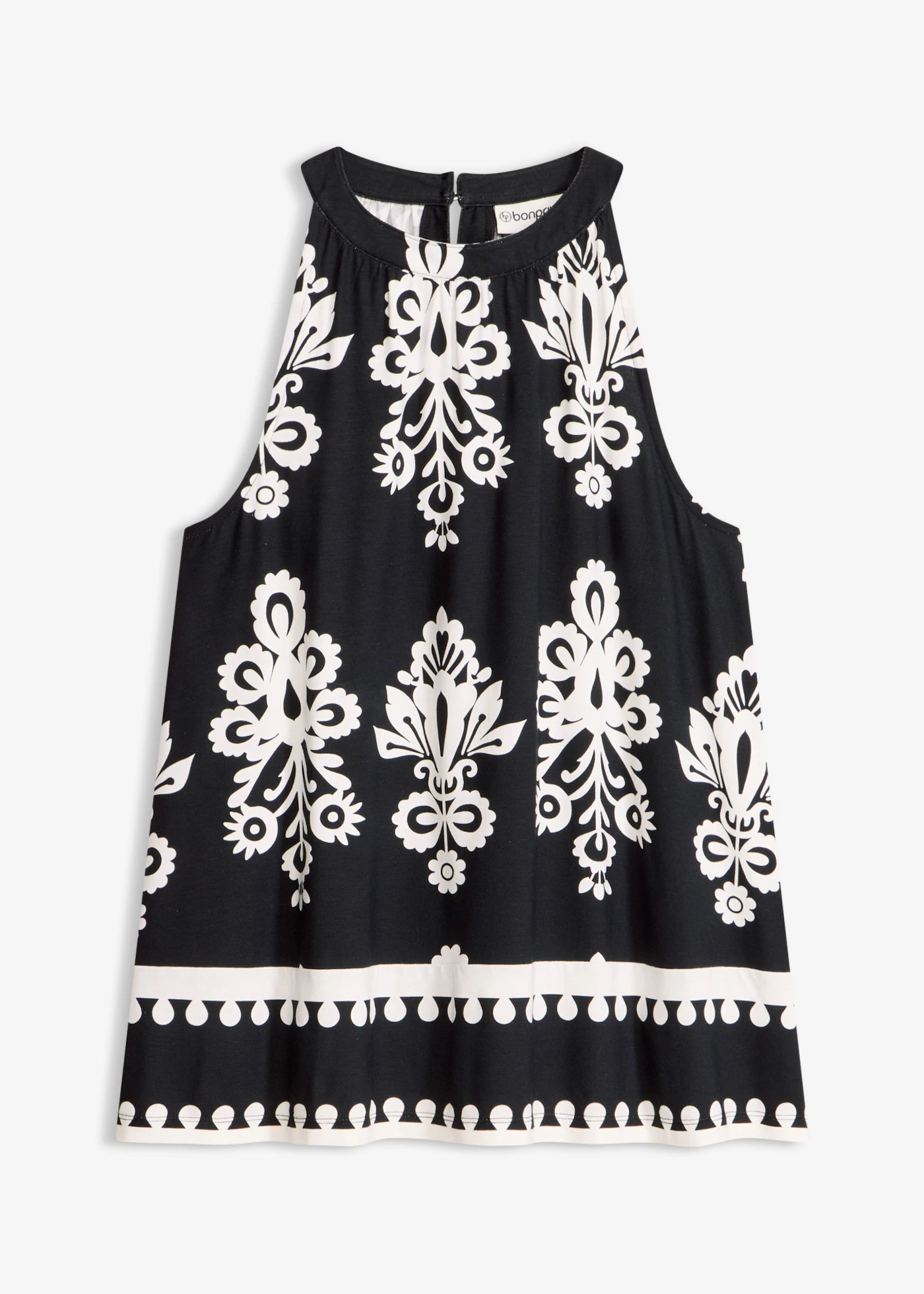 Top din amestec moale cu viscoză • negru-ecru cu imprimeu • magazin bonprix