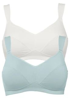 Lot de 2 soutiens-gorge coton sans armatures • menthol clair + écru • Boutique bonprix