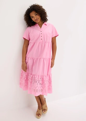 Tuniekjurk met broderie anglaise van puur katoen, Kleur: roze