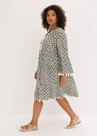 Tuniekjurk van zachte viscose, Kleur: donkerolijfgroen/wolwit