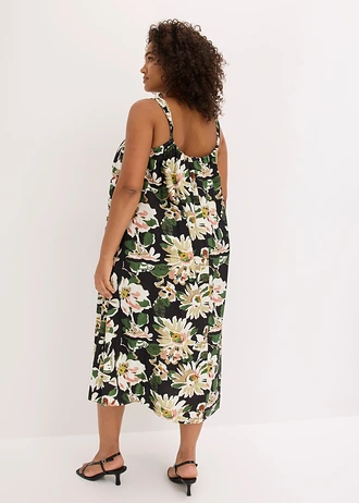Rochie midi din material moale cu viscoză, culoare: negru înflorat