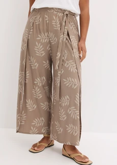 Pantalon palazzo, Couleur: taupe/écru imprimé