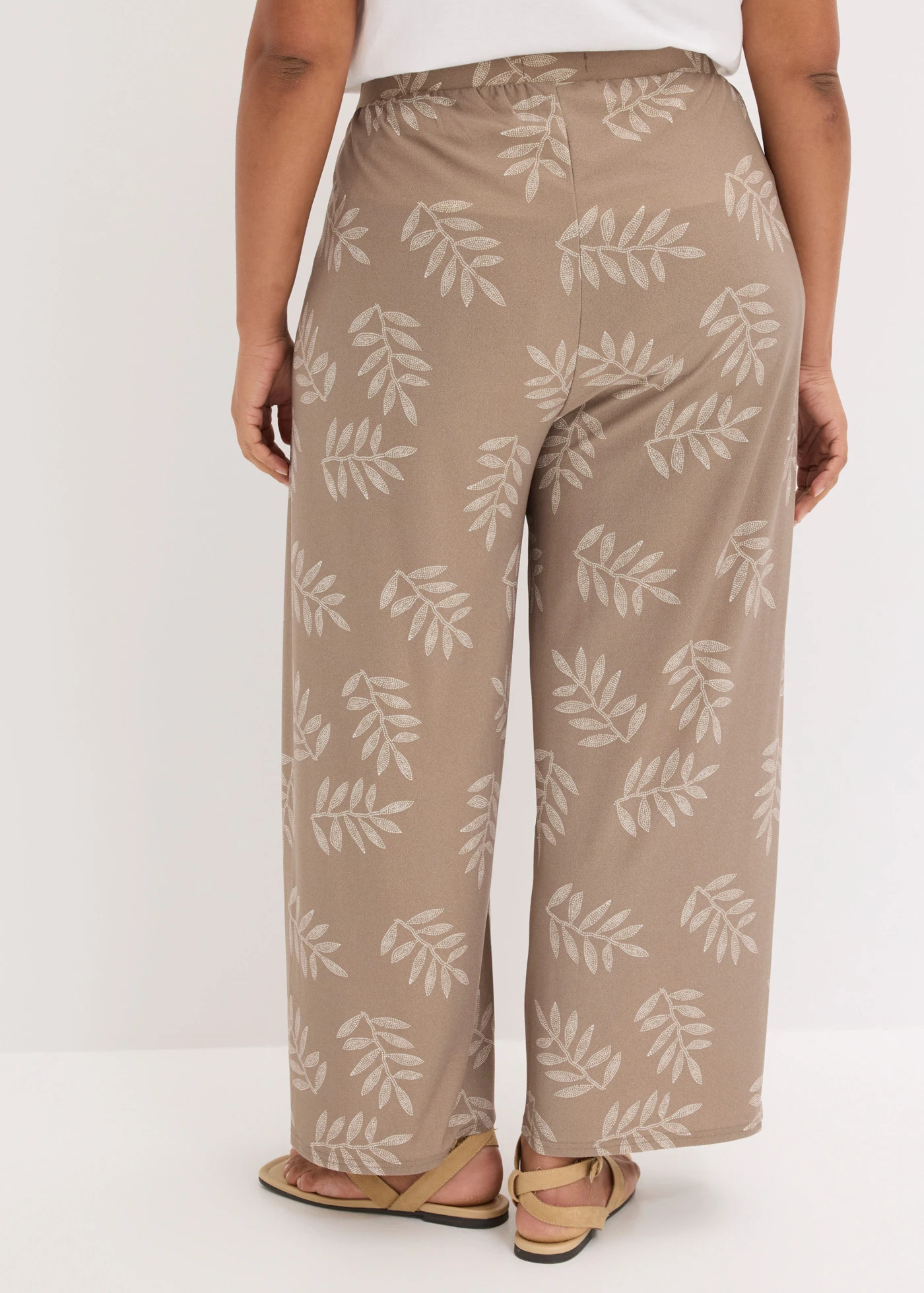 Spodnie palazzo • szarobrązowy-biel wełny z nadrukiem plus size • sklep bonprix