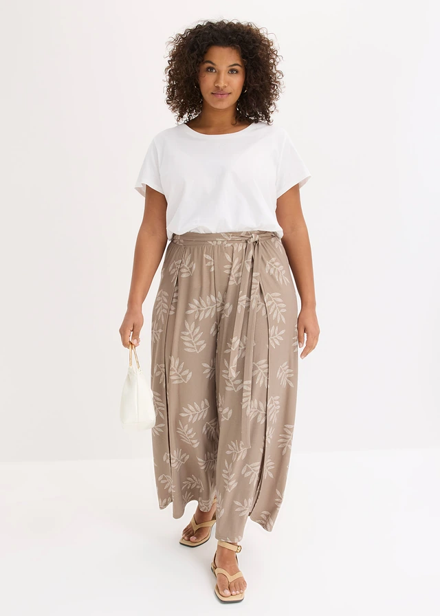 Pantalon palazzo, Couleur: taupe/écru imprimé