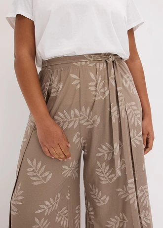 Spodnie palazzo • szarobrązowy-biel wełny z nadrukiem plus size • sklep bonprix