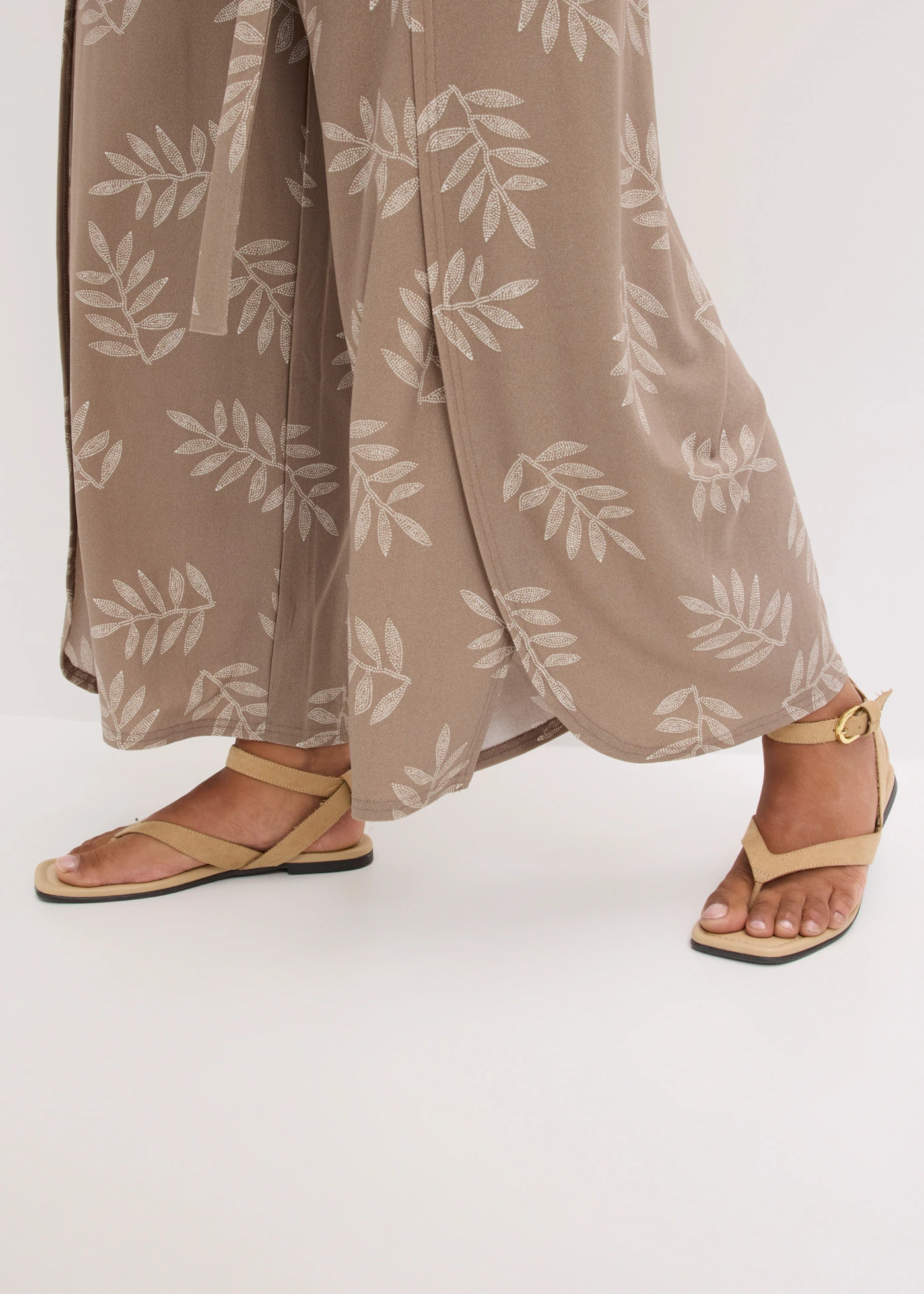 Spodnie palazzo • szarobrązowy-biel wełny z nadrukiem plus size • sklep bonprix
