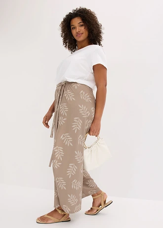 Kalhoty Palazzo • hnědošedo-přírodní bílá s potiskem plus size • bonprix obchod