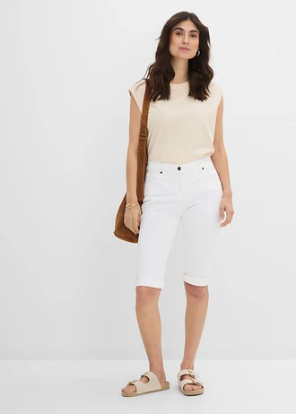 Bermude de blugi cu tiv întors, Mid Waist • alb • magazin bonprix