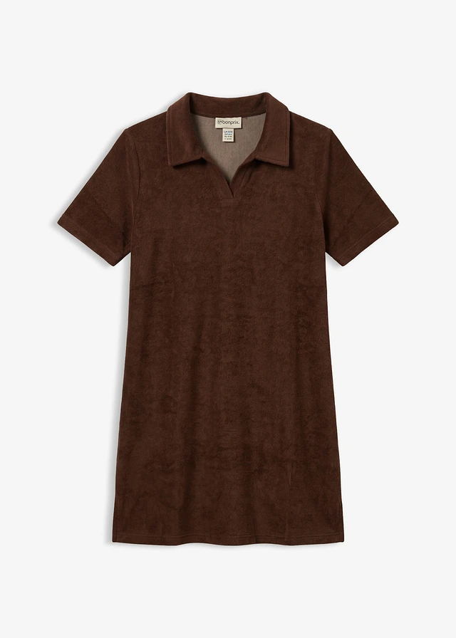 Robe longueur genou en tissu éponge avec col polo, Couleur: marron