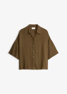 Korte strandblouse van soepele viscose • donkerolijfgroen • bonprix online shop