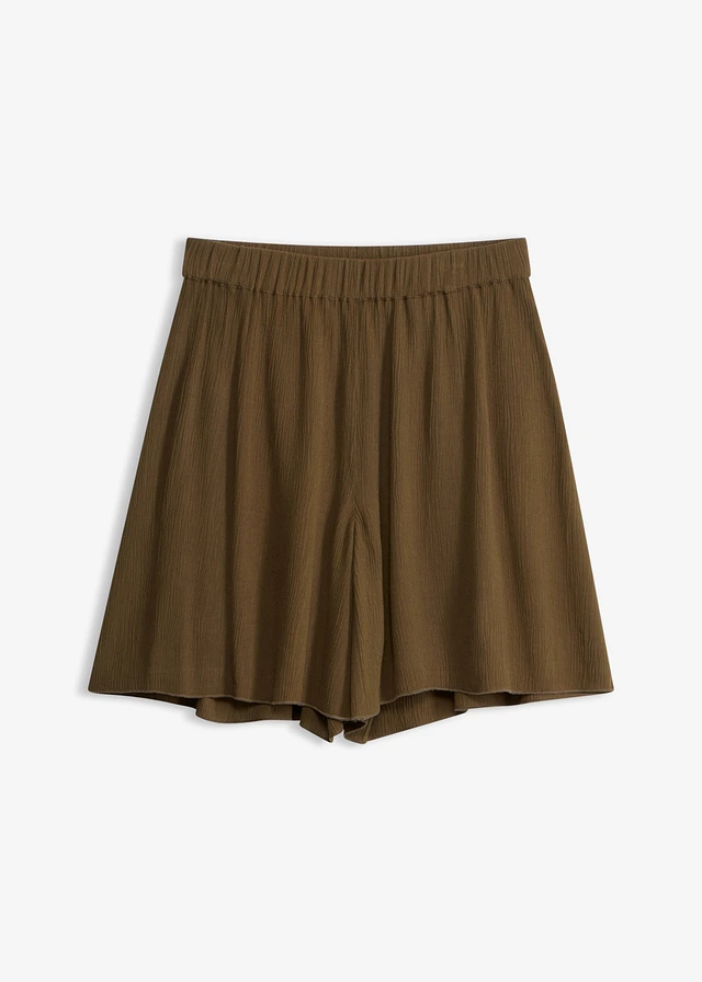 Strandshort van soepele viscose, Kleur: donkerolijfgroen