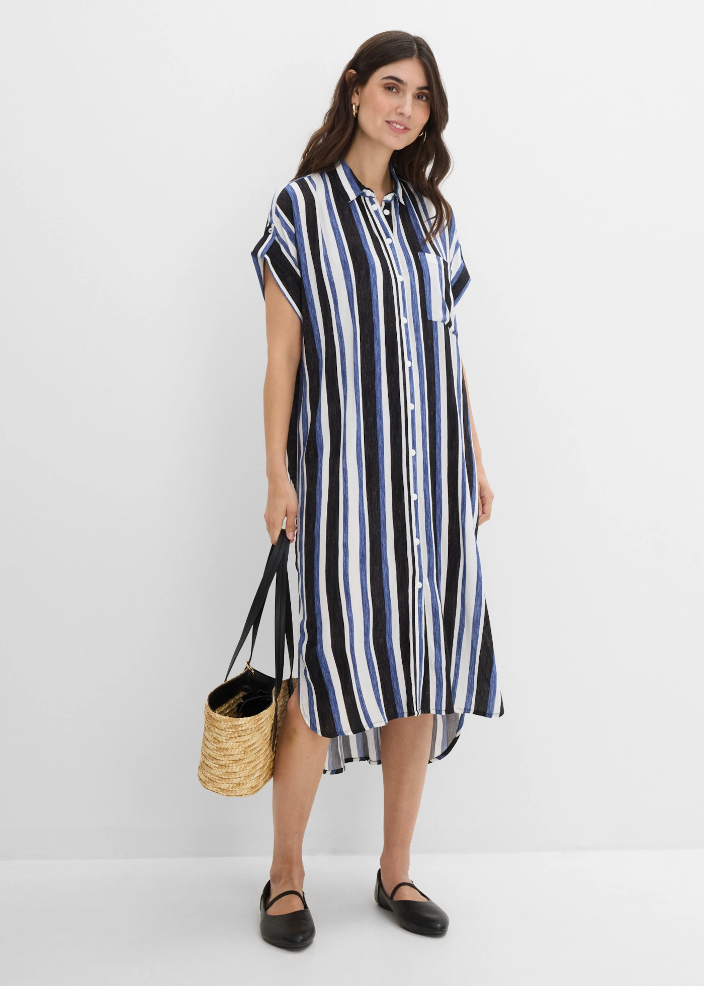 Blousejurk van soepele viscose • zwart/wit/indigo gestreept • product-page.page-title-suffix