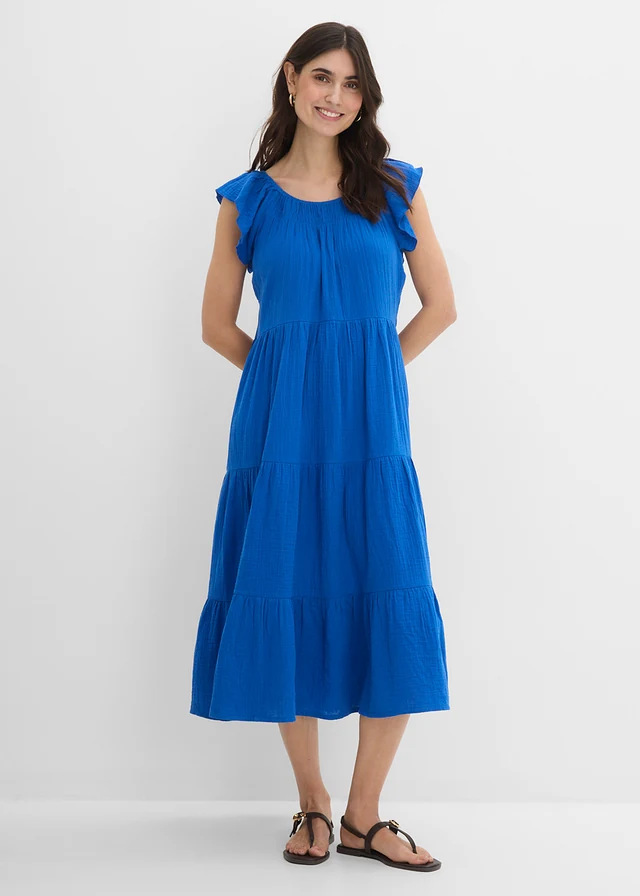 Rochie din muselină vaporoasă, culoare: albastru arctic