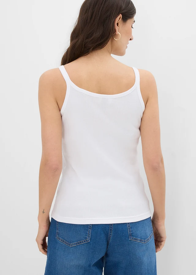 Top ripsat din bumbac organic 100%, culoare: alb