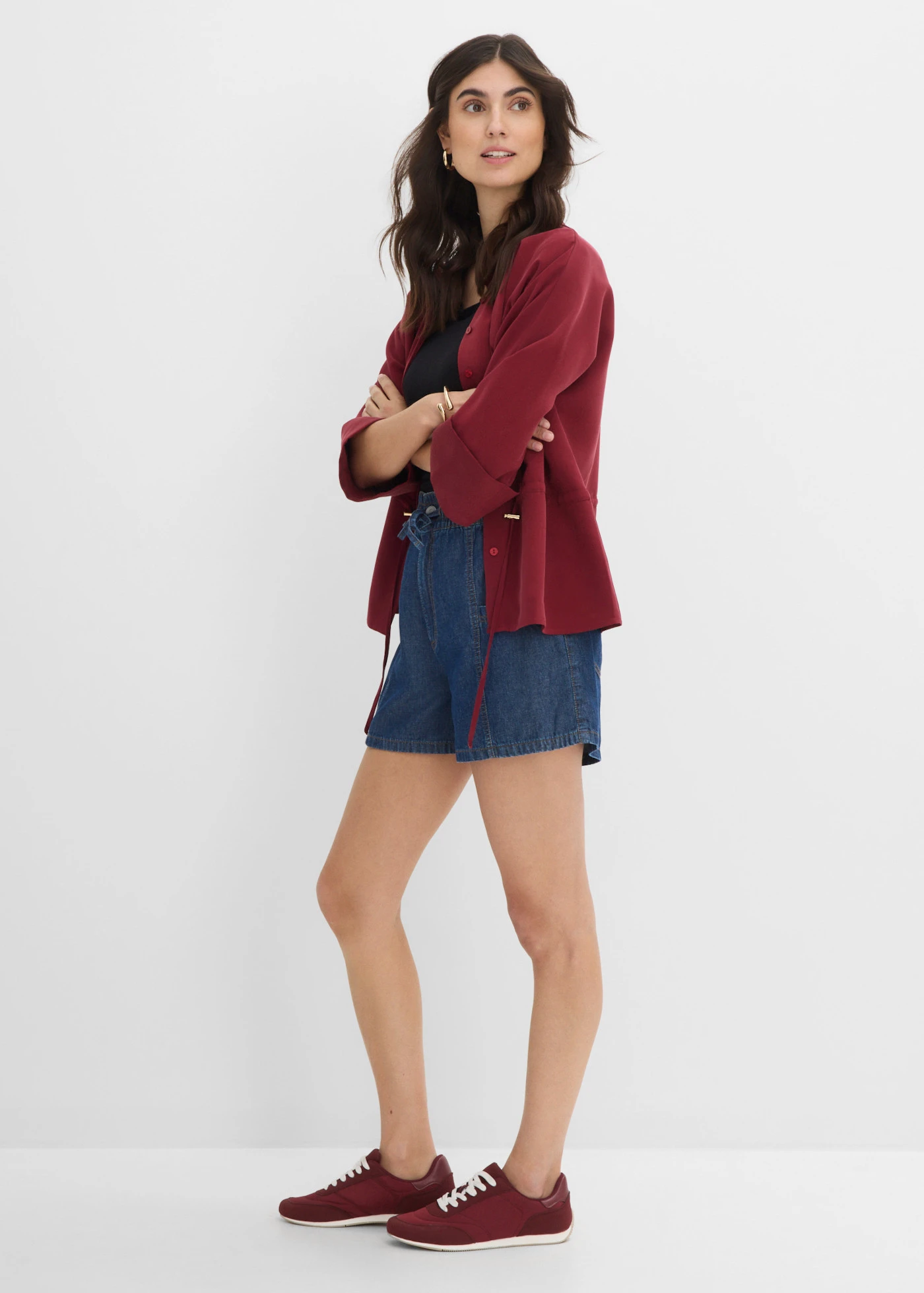 Jeansshort high waist, comfortabele band • blauw denim used • product-page.page-title-suffix