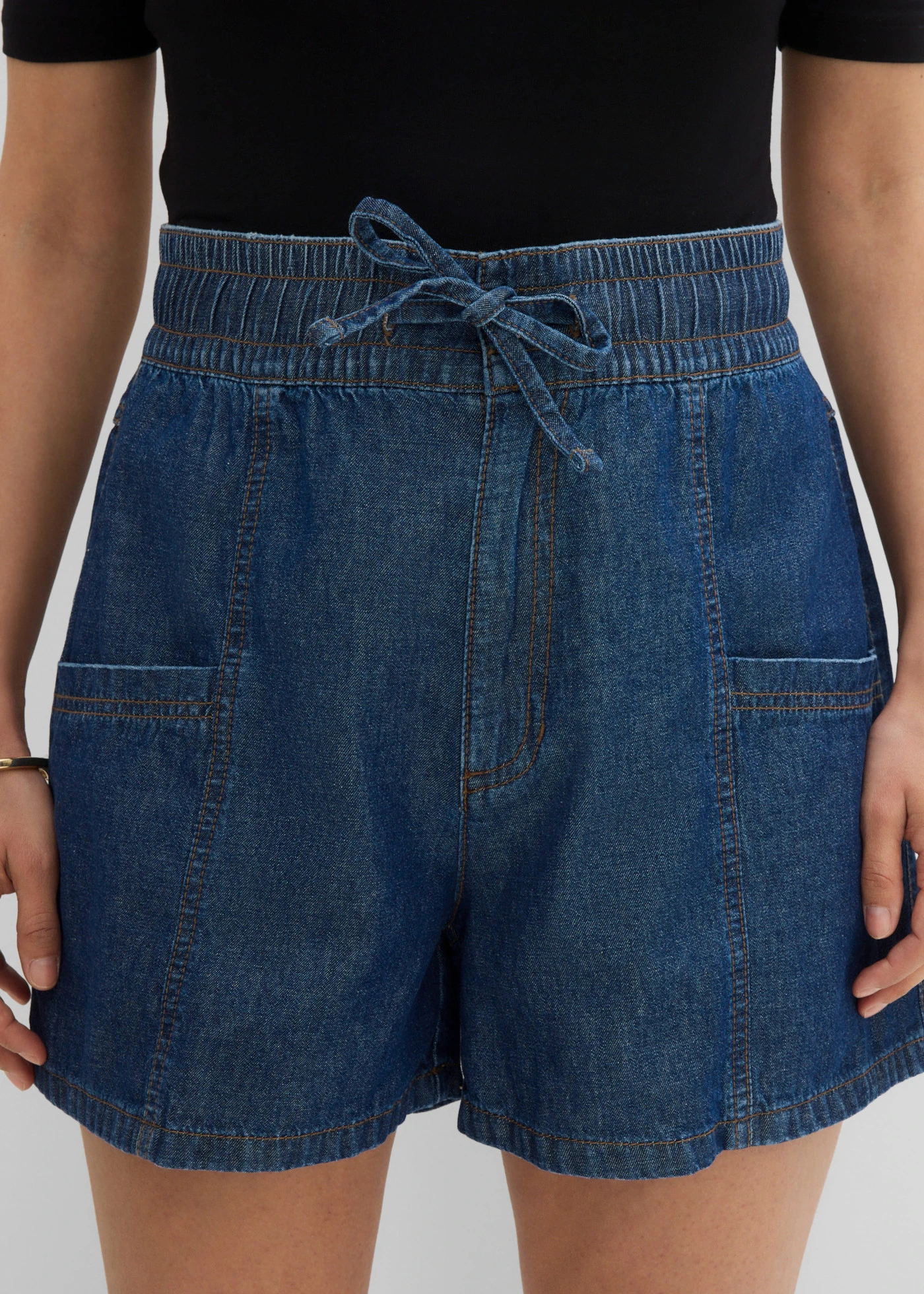 Szorty jeansowe high waist, wygodny pas • niebieski denim "used" • sklep bonprix