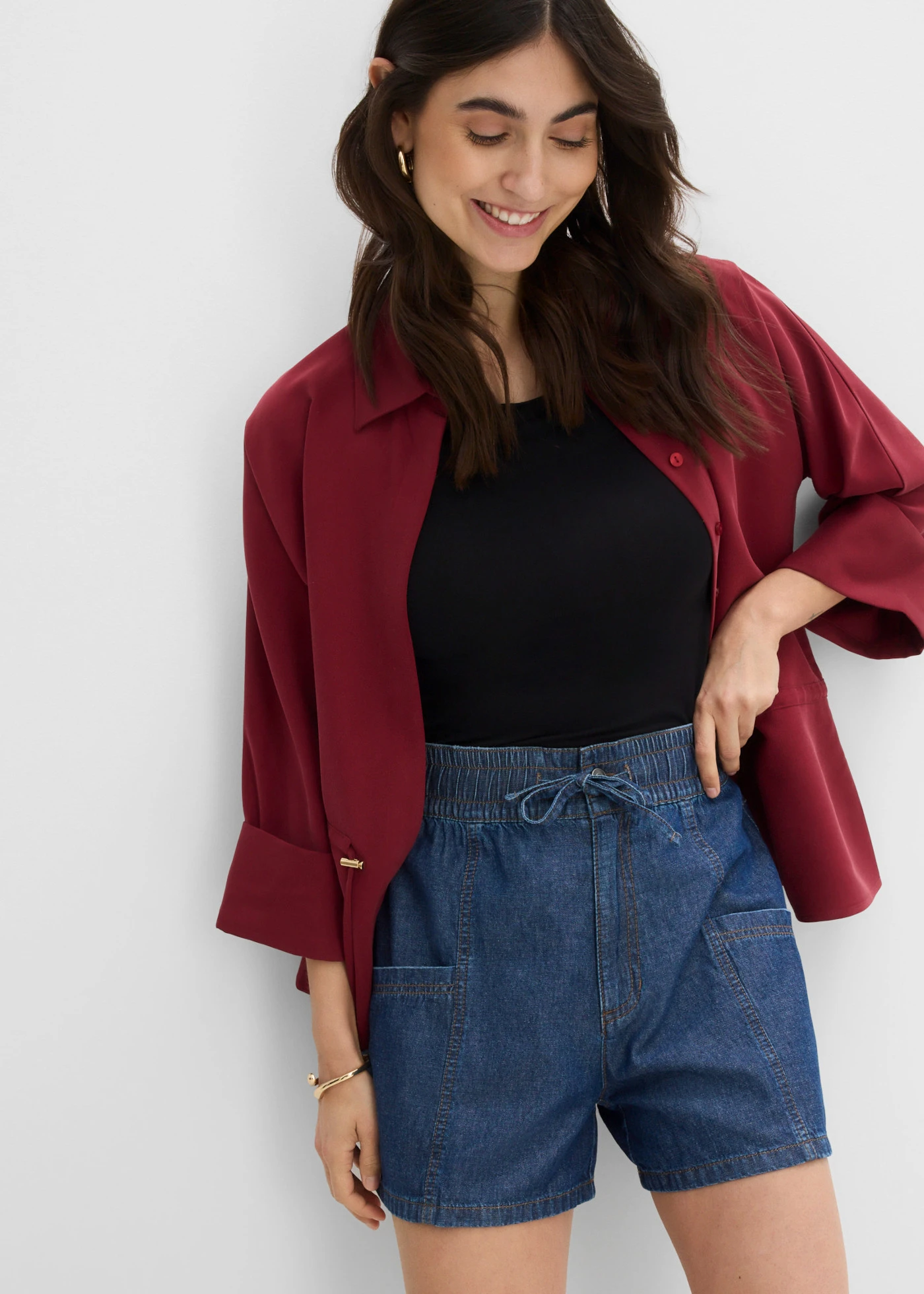 Short en jean avec taille haute élastiquée • bleu stone used • Boutique bonprix